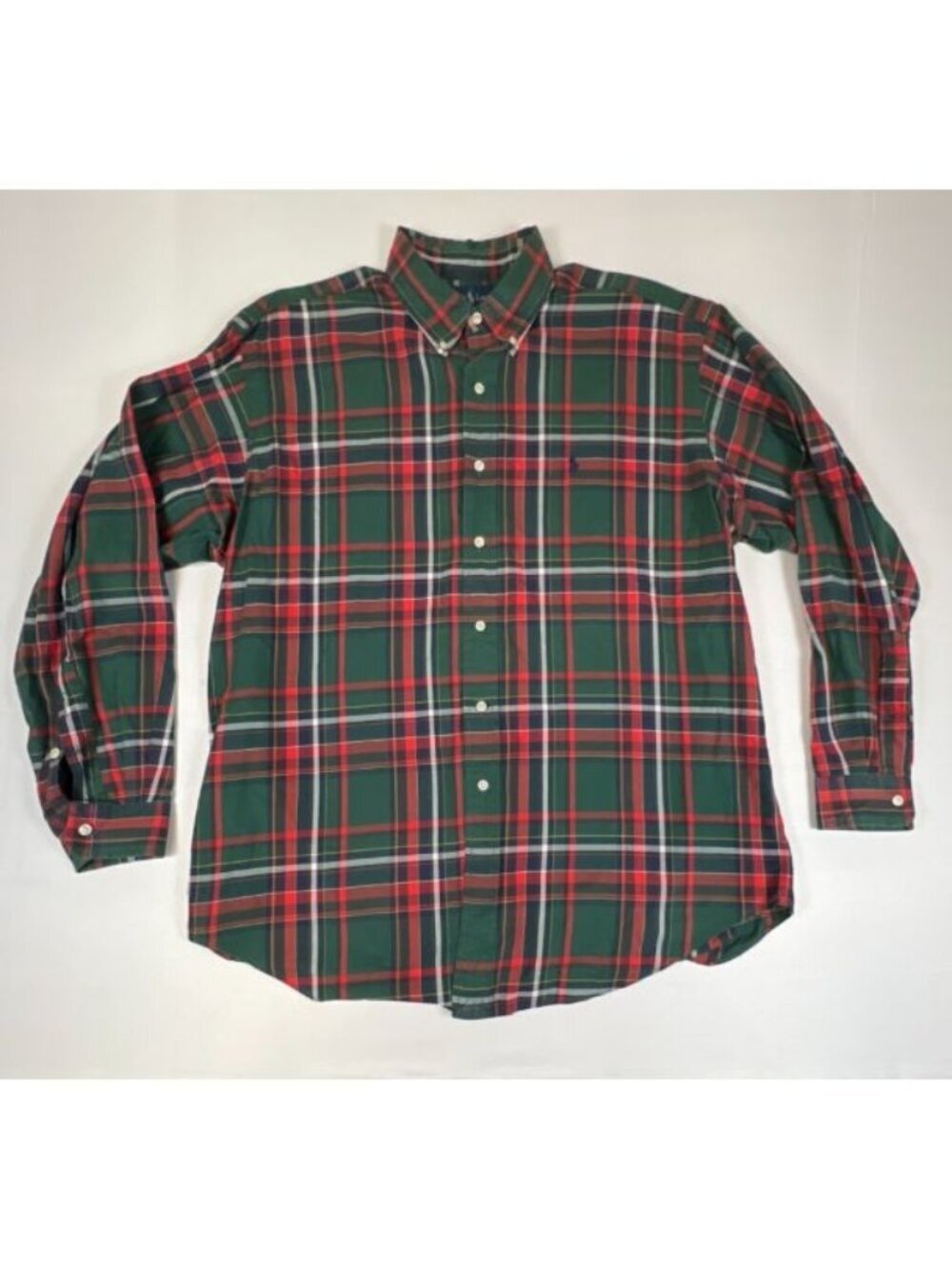 Ralph Lauren Men L Blake Plaid Button Down Long Sleeve Shirt Green Cotton Casual